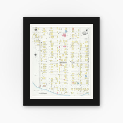 Old map wall art mockup — black gallery frame with white mat — Sanborn Fire Insurance Map from Kankakee, Kankakee County, Illinois (1930), Sheet #0010