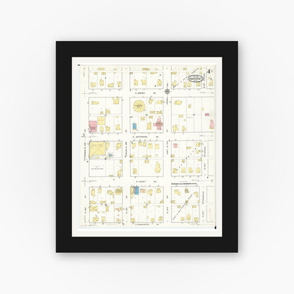 Old map wall art mockup — black gallery frame with white mat — Sanborn Fire Insurance Map from Winterset, Madison County, Iowa (1916), Sheet #0004