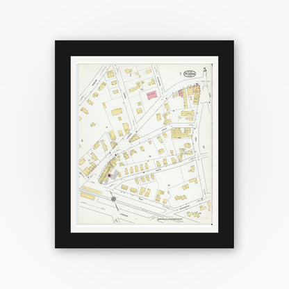 Old map wall art mockup — black gallery frame with white mat — Sanborn Fire Insurance Map from Reading, Middlesex County, Massachusetts (1918), Sheet #0005