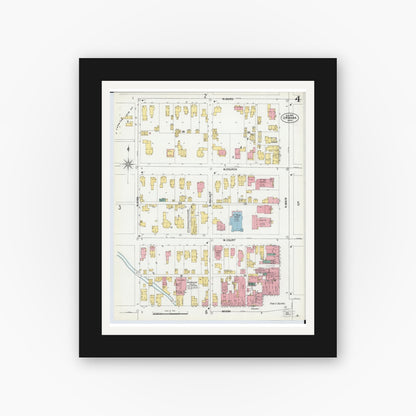 Old map wall art mockup — black gallery frame with white mat — Sanborn Fire Insurance Map from Urbana, Champaign County, Ohio (1901), Sheet #0004