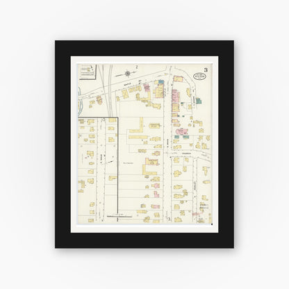 Old map wall art mockup — black gallery frame with white mat — Sanborn Fire Insurance Map from Victor, Ontario County, New York (1909), Sheet #0003