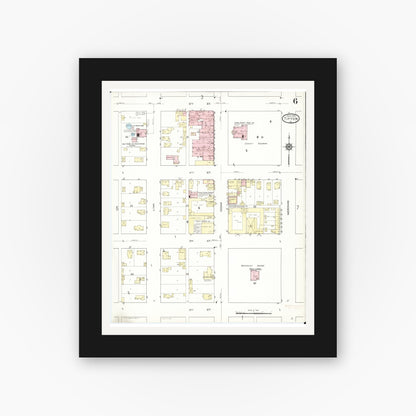 Old map wall art mockup — black gallery frame with white mat — Sanborn Fire Insurance Map from Tipton, Cedar County, Iowa (1914), Sheet #0006