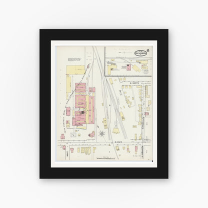 Old map wall art mockup — black gallery frame with white mat — Sanborn Fire Insurance Map from Waynesboro, Franklin County, Pennsylvania (1891), Sheet #0006