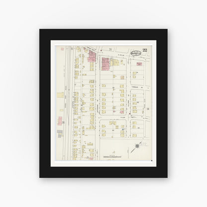 Old map wall art mockup — black gallery frame with white mat — Sanborn Fire Insurance Map from Washington, Washington County, Pennsylvania (1914), Sheet #0022