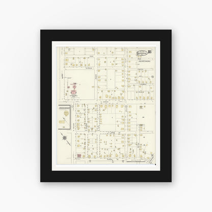 Old map wall art mockup — black gallery frame with white mat — Sanborn Fire Insurance Map from Waxahachie, Ellis County, Texas (1914), Sheet #0018