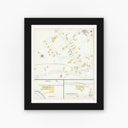 Old map wall art mockup — black gallery frame with white mat — Sanborn Fire Insurance Map from Grafton, Worcester County, Massachusetts (1904), Sheet #0006