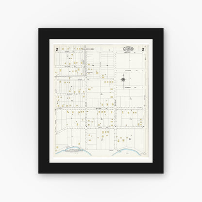 Old map wall art mockup — black gallery frame with white mat — Sanborn Fire Insurance Map from Lake Wales, Polk County, Florida (1924), Sheet #0005