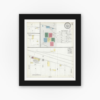 Old map wall art mockup — black gallery frame with white mat — Sanborn Fire Insurance Map from Vernon, Wilbarger County, Texas (1902), Sheet #0001