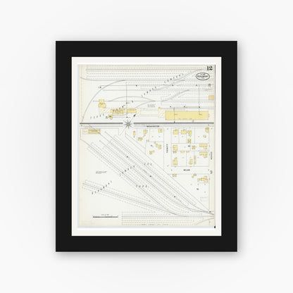 Old map wall art mockup — black gallery frame with white mat — Sanborn Fire Insurance Map from Beaumont, Jefferson County, Texas (1899), Sheet #0012