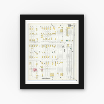 Old map wall art mockup — black gallery frame with white mat — Sanborn Fire Insurance Map from Lorain, Lorain County, Ohio (1900), Sheet #0007