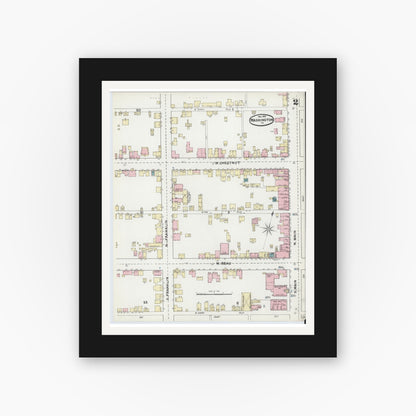 Old map wall art mockup — black gallery frame with white mat — Sanborn Fire Insurance Map from Washington, Washington County, Pennsylvania (1891), Sheet #0002