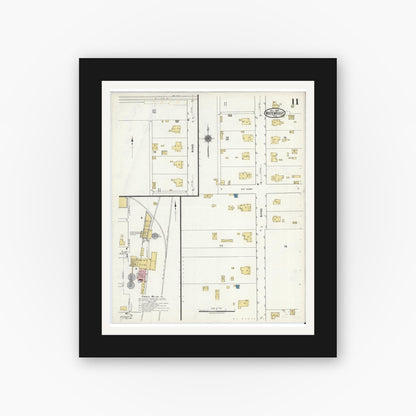 Old map wall art mockup — black gallery frame with white mat — Sanborn Fire Insurance Map from Whitewright, Grayson County, Texas (1920), Sheet #0011