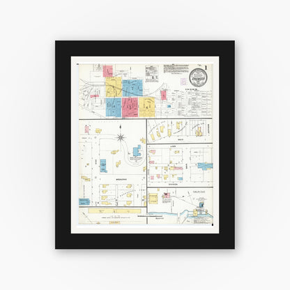 Old map wall art mockup — black gallery frame with white mat — Sanborn Fire Insurance Map from Anamosa, Jones County, Iowa (1905) â€” Complete Set