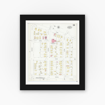 Old map wall art mockup — black gallery frame with white mat — Sanborn Fire Insurance Map from Mankato, Blue Earth County, Minnesota (1908), Sheet #0012