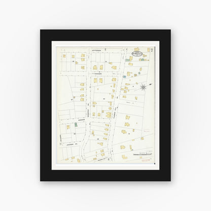 Old map wall art mockup — black gallery frame with white mat — Sanborn Fire Insurance Map from Port Washington, Nassau County, New York (1909), Sheet #0007