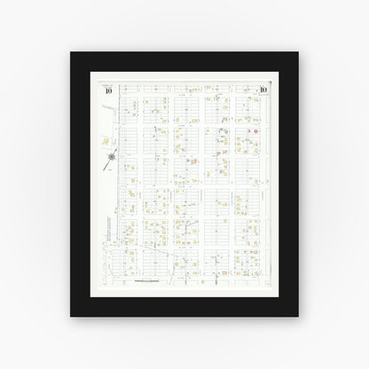 Old map wall art mockup — black gallery frame with white mat — Sanborn Fire Insurance Map from Odessa, Edger County, Texas (1939), Sheet #0010