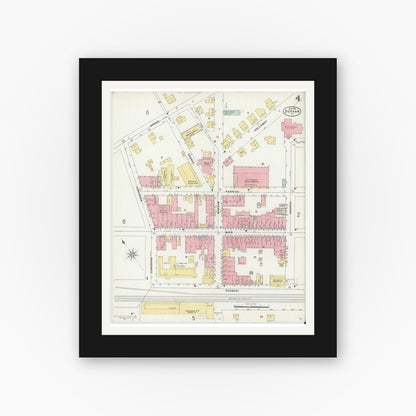 Old map wall art mockup — black gallery frame with white mat — Sanborn Fire Insurance Map from Durham, Durham County, North Carolina (1898), Sheet #0004