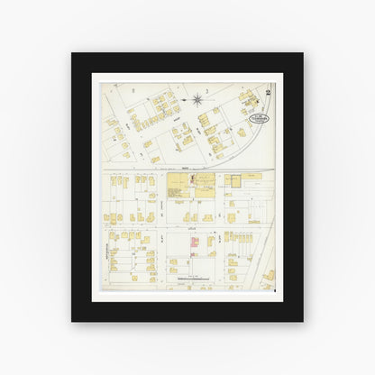 Old map wall art mockup — black gallery frame with white mat — Sanborn Fire Insurance Map from Texarkana, Bowie County, Texas (1905), Sheet #0002