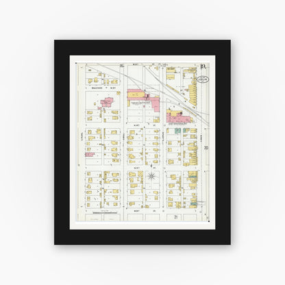 Old map wall art mockup — black gallery frame with white mat — Sanborn Fire Insurance Map from Joplin, Jasper County, Missouri (1900), Sheet #0019