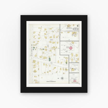 Old map wall art mockup — black gallery frame with white mat — Sanborn Fire Insurance Map from Wolcottville, Noble And LaGrange Counties, Indiana (1901), Sheet #0002