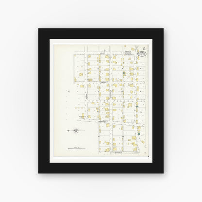 Old map wall art mockup — black gallery frame with white mat — Sanborn Fire Insurance Map from Bolivar, Westmoreland County, Pennsylvania (1909), Sheet #0005