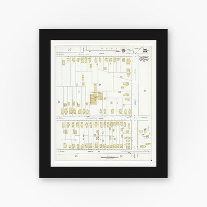 Old map wall art mockup — black gallery frame with white mat — Sanborn Fire Insurance Map from Batavia, Genesee County, New York (1919), Sheet #0022