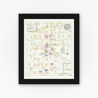 Old map wall art mockup — black gallery frame with white mat — Sanborn Fire Insurance Map from Whitestown, Boone County, Indiana (1909), Sheet #0001