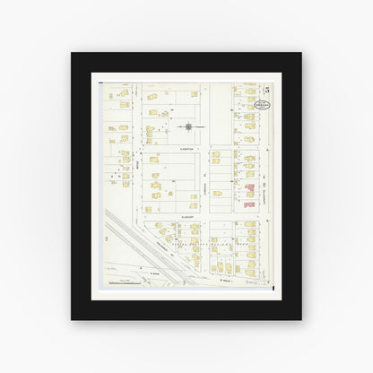 Old map wall art mockup — black gallery frame with white mat — Sanborn Fire Insurance Map from Urbana, Champaign County, Ohio (1910), Sheet #0005