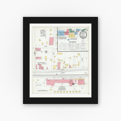 Old map wall art mockup — black gallery frame with white mat — Sanborn Fire Insurance Map from Reidsville, Rockingham County, North Carolina (1901), Sheet #0001