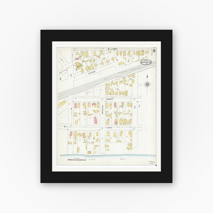 Old map wall art mockup — black gallery frame with white mat — Sanborn Fire Insurance Map from Huntington, Huntington County, Indiana (1904), Sheet #0003
