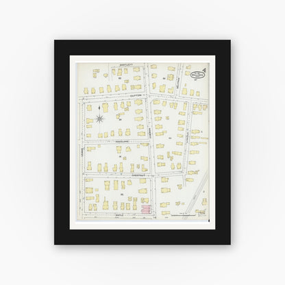 Old map wall art mockup — black gallery frame with white mat — Sanborn Fire Insurance Map from Malden, Middlesex County, Massachusetts (1892), Sheet #0004