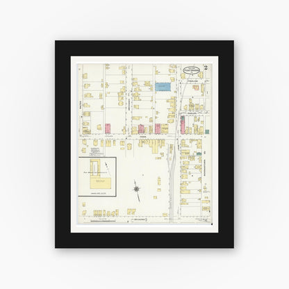 Old map wall art mockup — black gallery frame with white mat — Sanborn Fire Insurance Map from Point Marion, Fayette County, Pennsylvania (1909), Sheet #0002