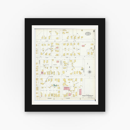 Old map wall art mockup — black gallery frame with white mat — Sanborn Fire Insurance Map from Salem, Columbiana County, Ohio (1903), Sheet #0002
