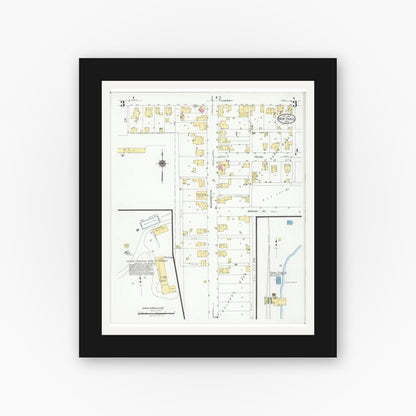 Old map wall art mockup — black gallery frame with white mat — Sanborn Fire Insurance Map from New Paris, Preble County, Ohio (1927), Sheet #0003