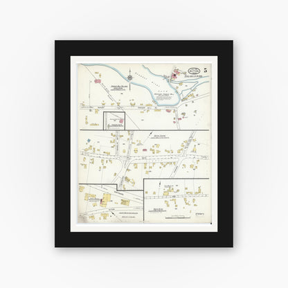 Old map wall art mockup — black gallery frame with white mat — Sanborn Fire Insurance Map from Acton, Middlesex County, Massachusetts (1916), Sheet #0005