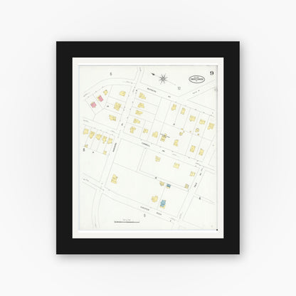Old map wall art mockup — black gallery frame with white mat — Sanborn Fire Insurance Map from Swarthmore, Delaware County, Pennsylvania (1909), Sheet #0009