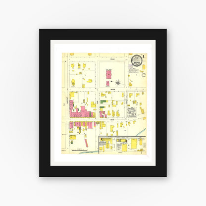 Old map wall art mockup — black gallery frame with white mat — Sanborn Fire Insurance Map from Bastrop, Bastrop County, Texas (1901), Sheet #0001