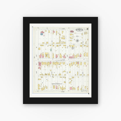 Old map wall art mockup — black gallery frame with white mat — Sanborn Fire Insurance Map from New Philadelphia, Tuscarawas County, Ohio (1901), Sheet #0009