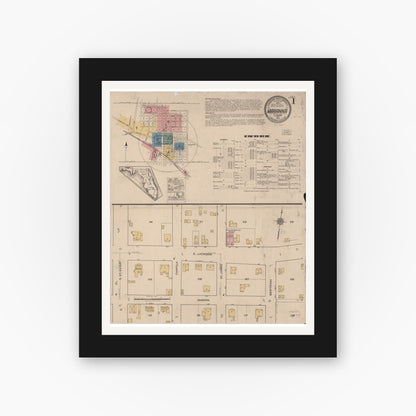 Old map wall art mockup — black gallery frame with white mat — Sanborn Fire Insurance Map from Marianna, Jackson County, Florida (1922) - Complete Map Set