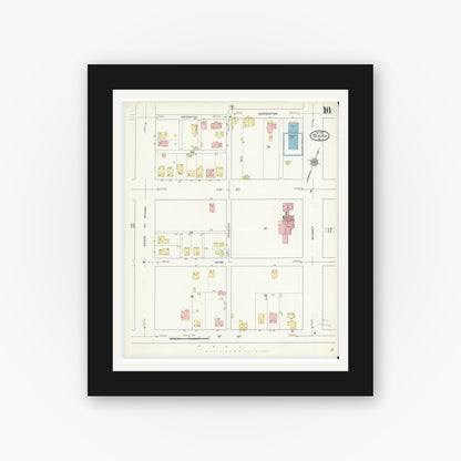 Old map wall art mockup — black gallery frame with white mat — Sanborn Fire Insurance Map from Beaver, Beaver County, Pennsylvania (1912), Sheet #0016