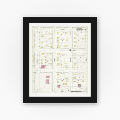 Old map wall art mockup — black gallery frame with white mat — Sanborn Fire Insurance Map from Glenwood, Pope County, Minnesota (1917), Sheet #0004