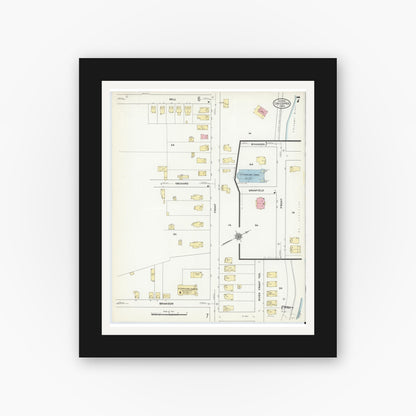Old map wall art mockup — black gallery frame with white mat — Sanborn Fire Insurance Map from Chicopee, Hampden County, Massachusetts (1910), Sheet #0007