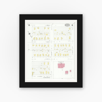 Old map wall art mockup — black gallery frame with white mat — Sanborn Fire Insurance Map from Marceline, Linn County, Missouri (1930), Sheet #0006