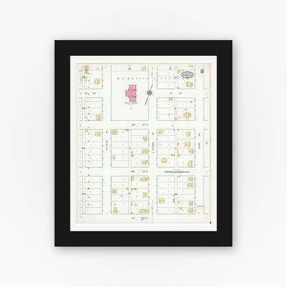 Old map wall art mockup — black gallery frame with white mat — Sanborn Fire Insurance Map from Hamlin, Jones County, Texas (1919), Sheet #0008