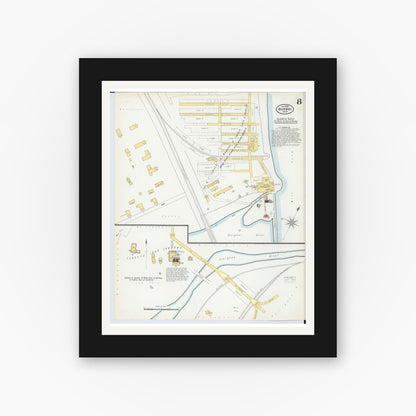 Old map wall art mockup — black gallery frame with white mat — Sanborn Fire Insurance Map from Norway, Dickinson County, Michigan (1900), Sheet #0008