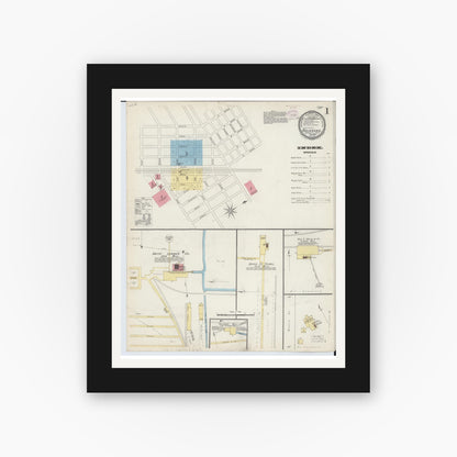 Old map wall art mockup — black gallery frame with white mat — Sanborn Fire Insurance Map from Kalkaska, Kalkaska County, Michigan (1893) - Complete Map Set