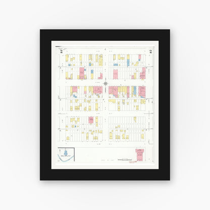 Old map wall art mockup — black gallery frame with white mat — Sanborn Fire Insurance Map from Crosby, Crow Wing County, Minnesota (1935), Sheet #0002