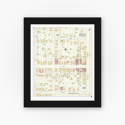 Old map wall art mockup — black gallery frame with white mat — Sanborn Fire Insurance Map from Mechanicsburg, Champaign County, Ohio (1911), Sheet #0003