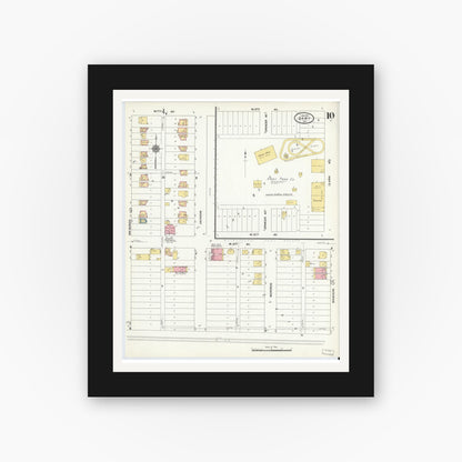 Old map wall art mockup — black gallery frame with white mat — Sanborn Fire Insurance Map from Gary, Lake County, Indiana (1911), Sheet #0010