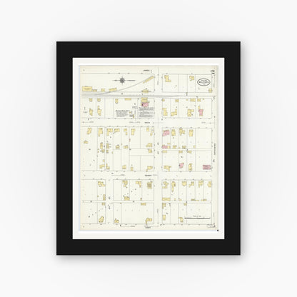 Old map wall art mockup — black gallery frame with white mat — Sanborn Fire Insurance Map from Milford, Kosciusko County, Indiana (1910), Sheet #0002